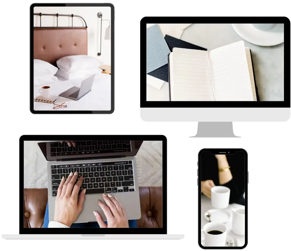 Mockup med skärmar av olika enheter.